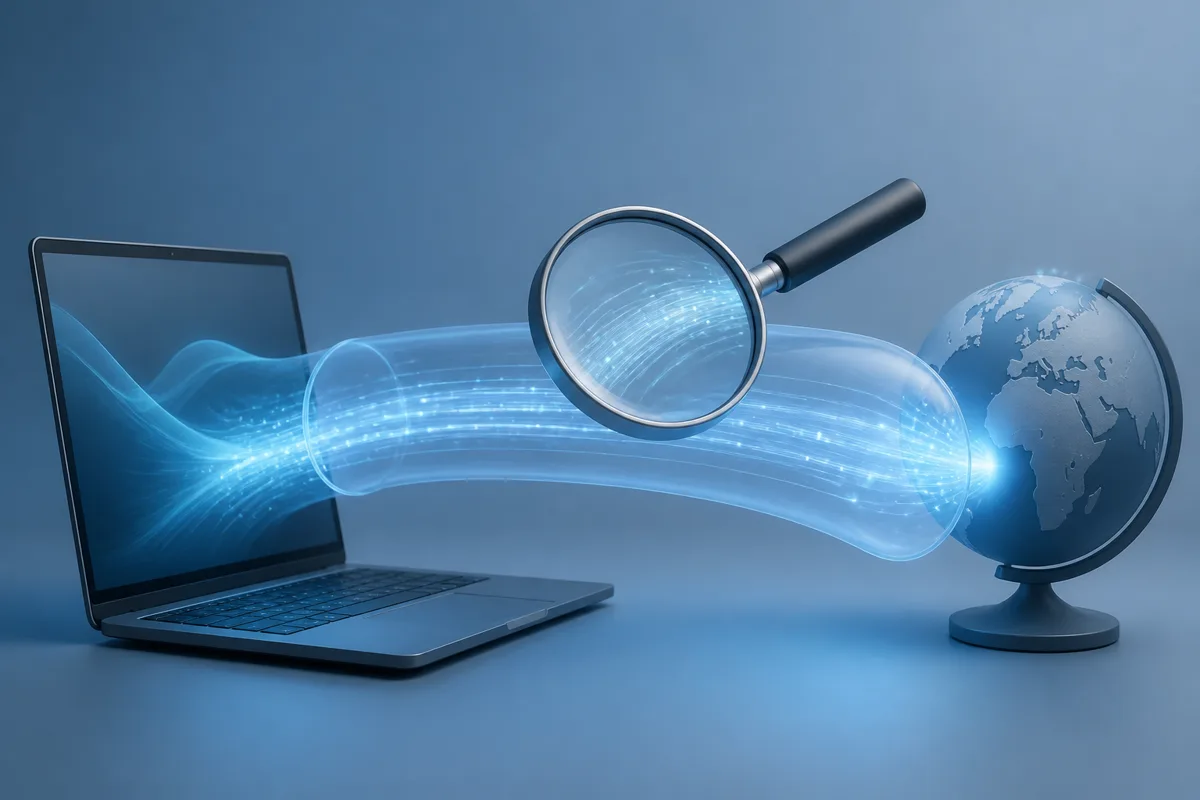 A magnifying glass held over a data tunnel, inspecting whether the seal holds