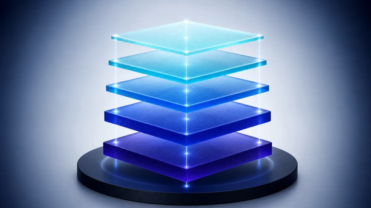 Cutaway of a stylized drive showing stacked blue layers under a magnifying glass